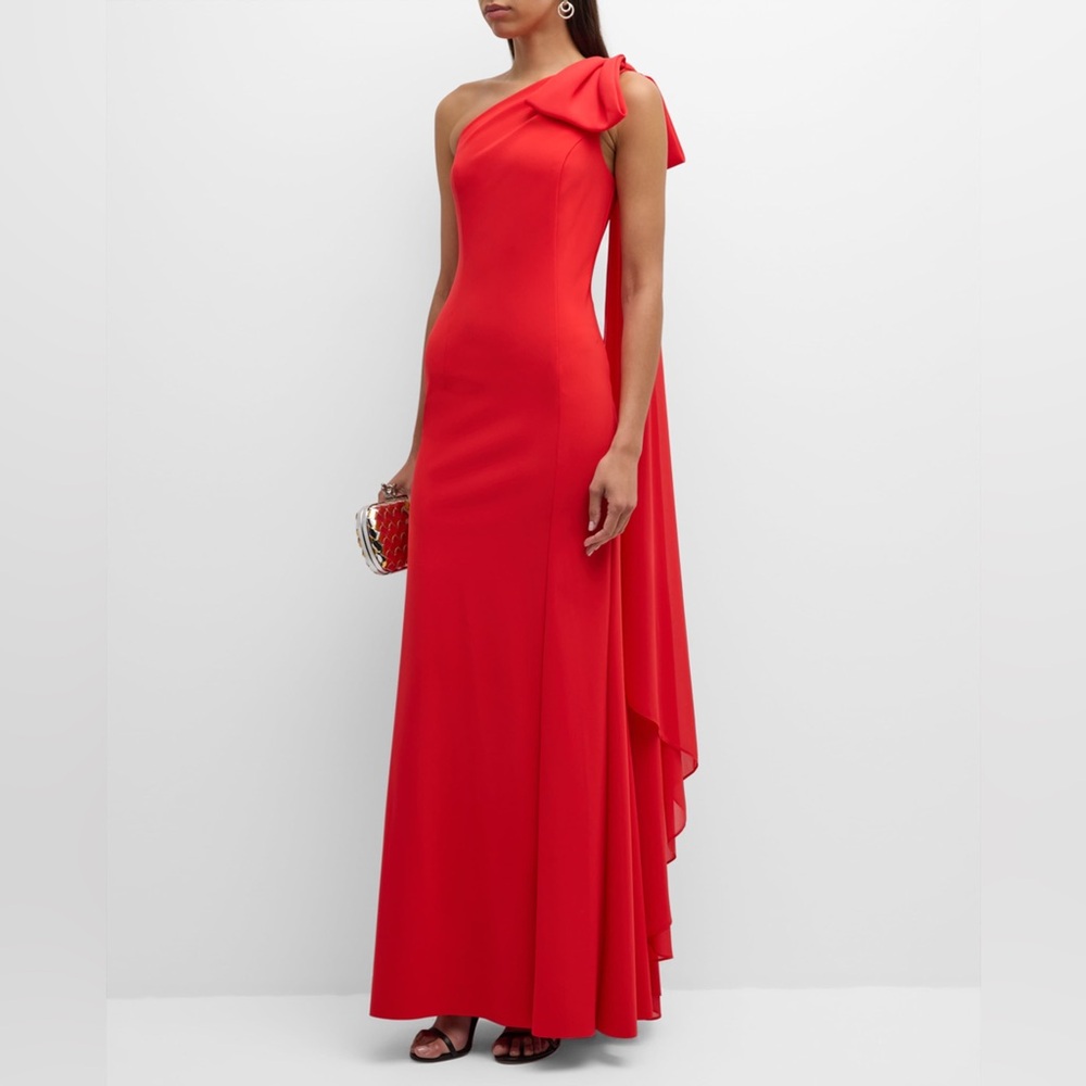 Rickie Freeman for Teri Jon One-Shoulder Draped Column Gown
